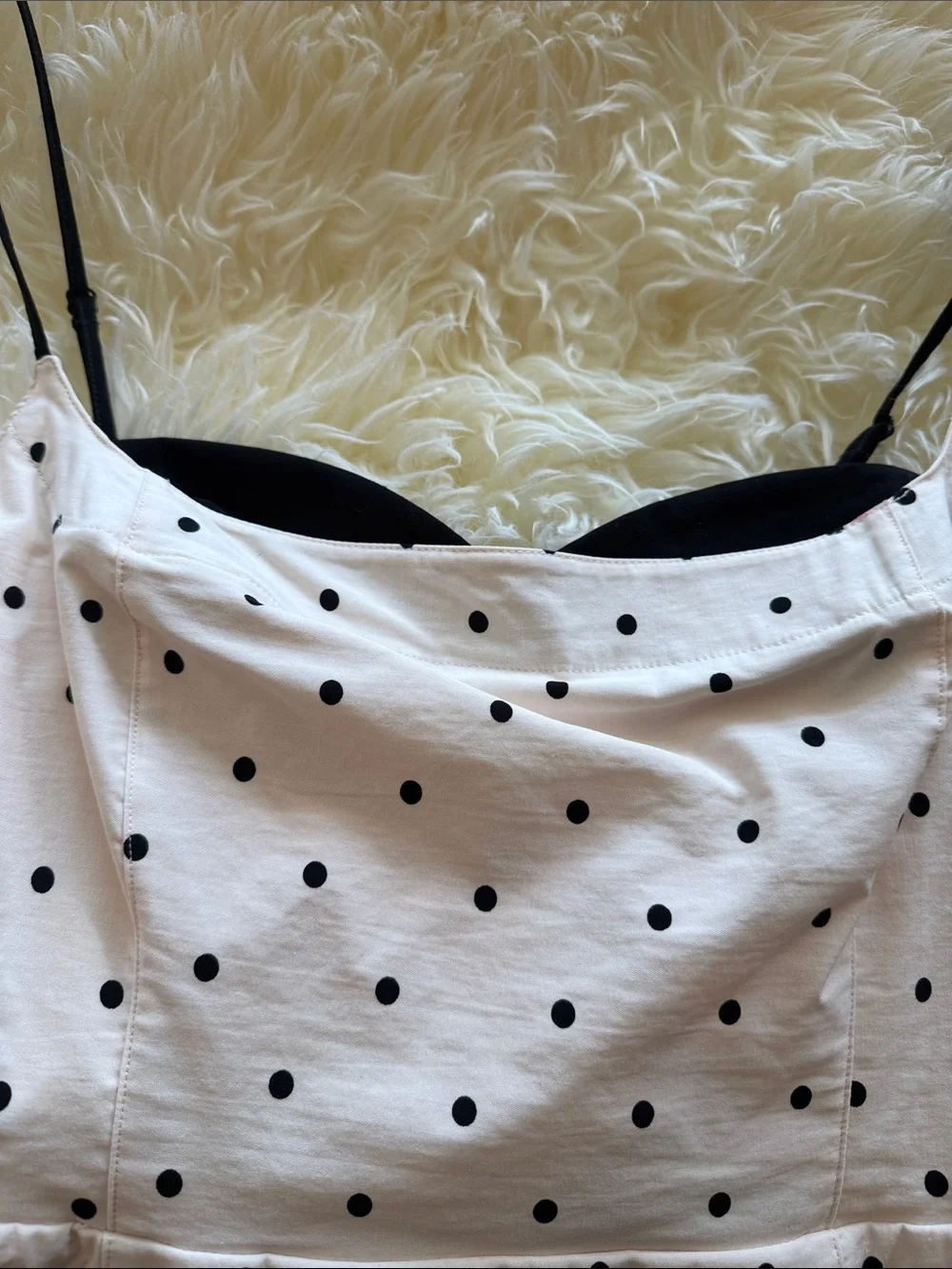 Anthropologie White Polka Dot Peplum Cami with Black Dots - Picture 2 of 3
